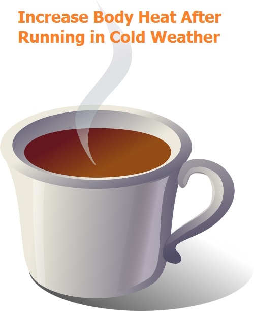 Drinking a hot beverage to increase body heat after running in cold weather