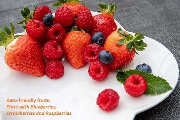 Keto-friendly Food - Plate with Blueberries, Strawberries and Raspberries