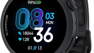 Black COROS PACE 4 GPS Watch with silicone band and colorful AMOLED display
