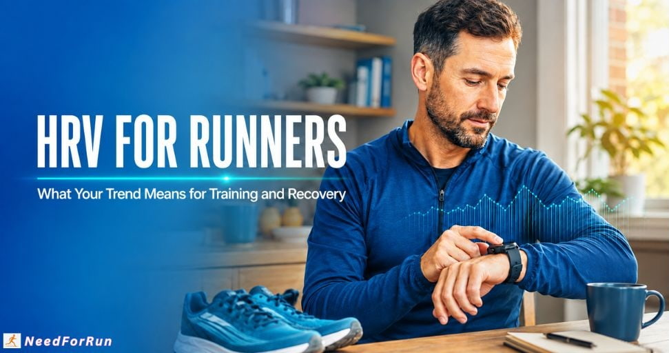 Runner reviewing overnight HRV trends on a GPS watch before planning the day’s training